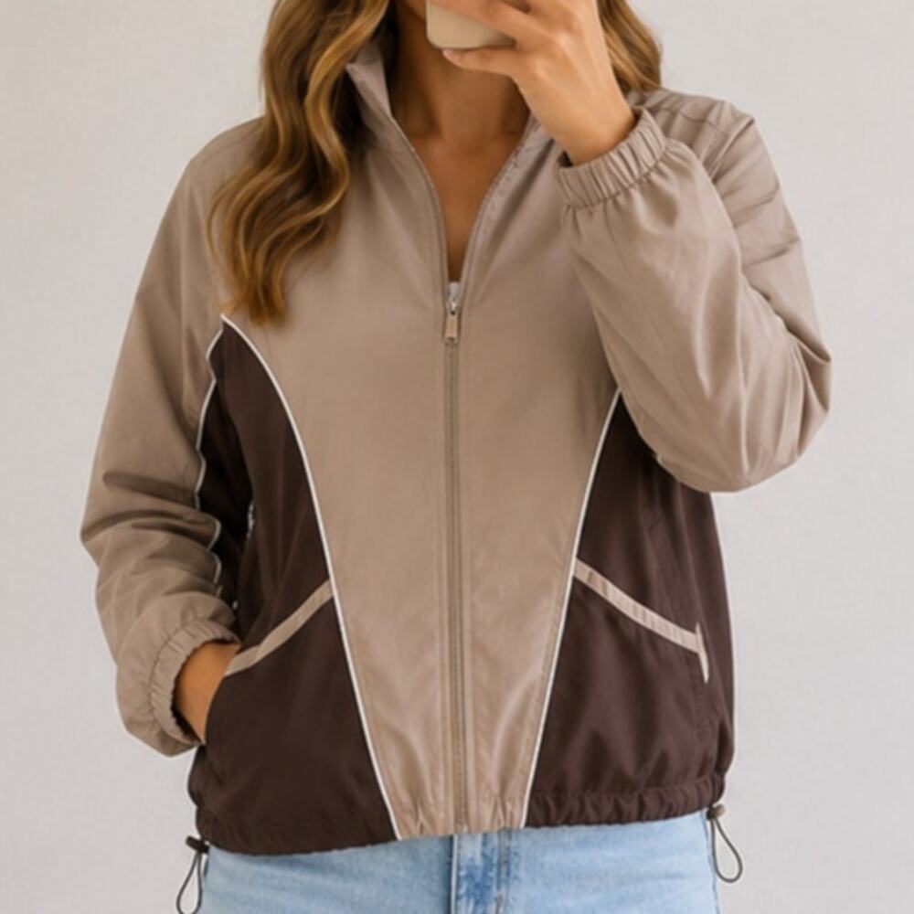 Kim Rogers 🌿Women’s Lightweight Windbreaker Jacket Large Brown Zip Up -W/ Flaws